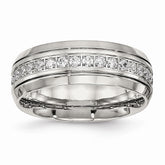 Sophia Jewelers Stainless Steel Wedding Band with Cubic Zirconia Elegant Polished Design